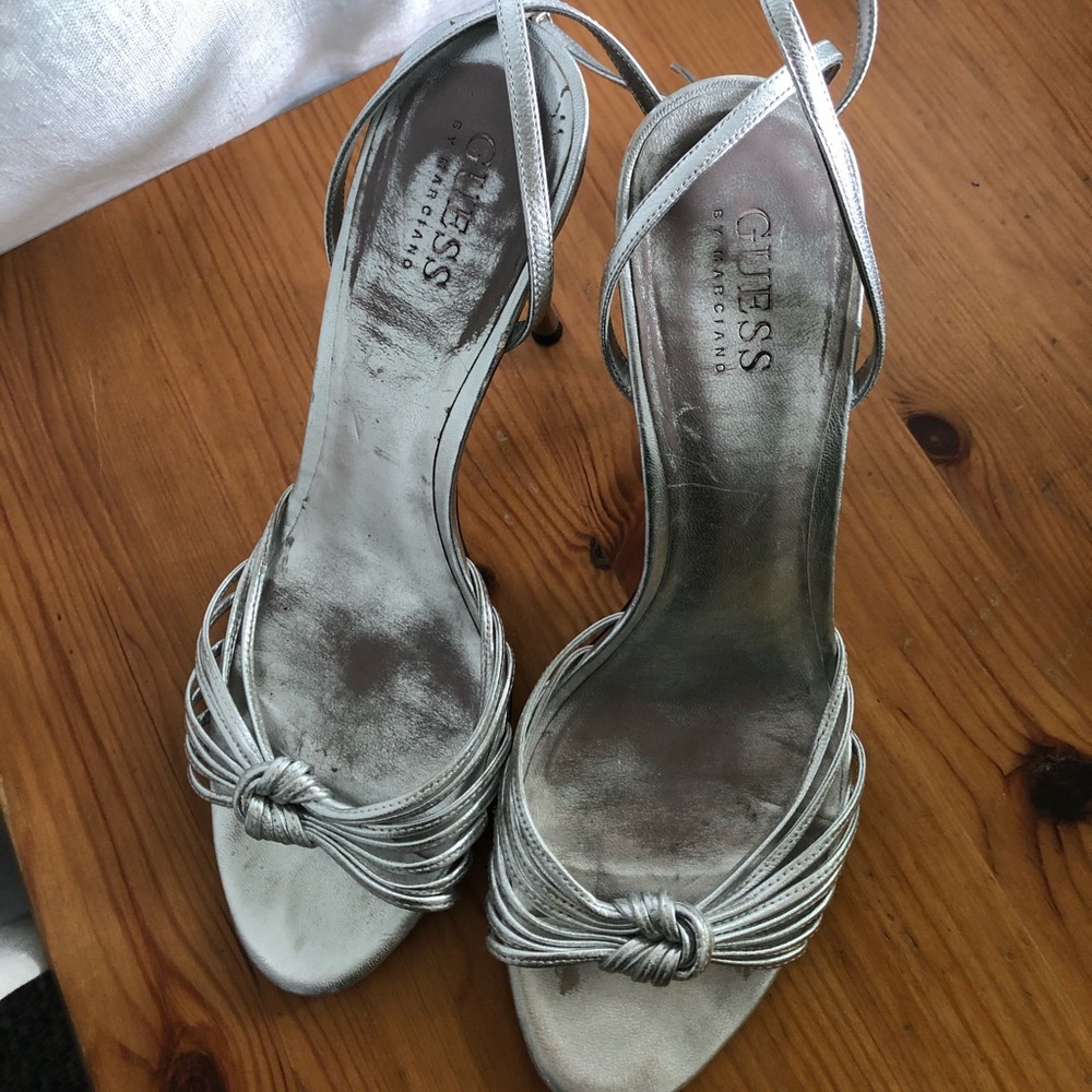 Guess Silver Ankle Strap Heels